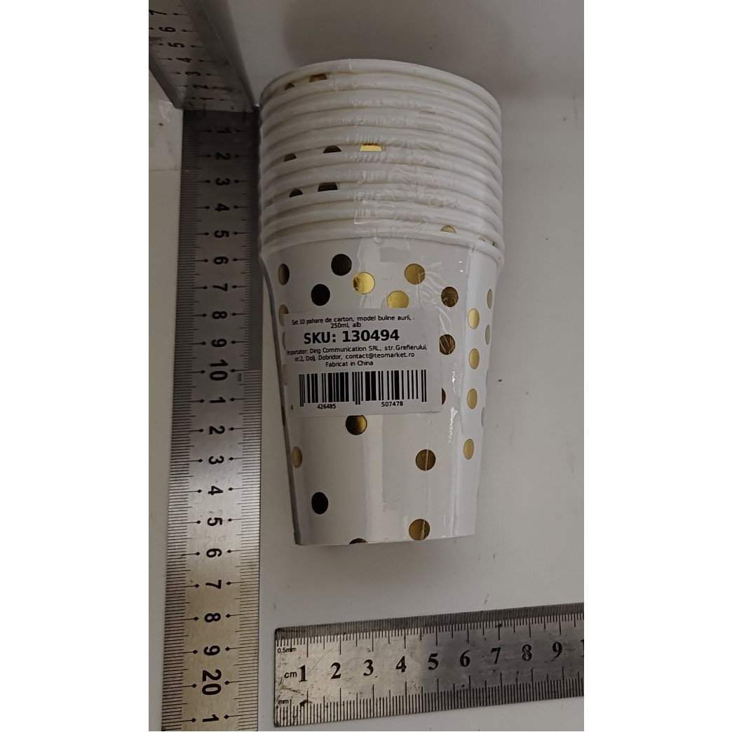Set 10 Pahare, Flippy, Imprimeu cu Buline, din Carton, 250 ml, 7.5 x 8.5 x 5.2 cm, Auriu [5]