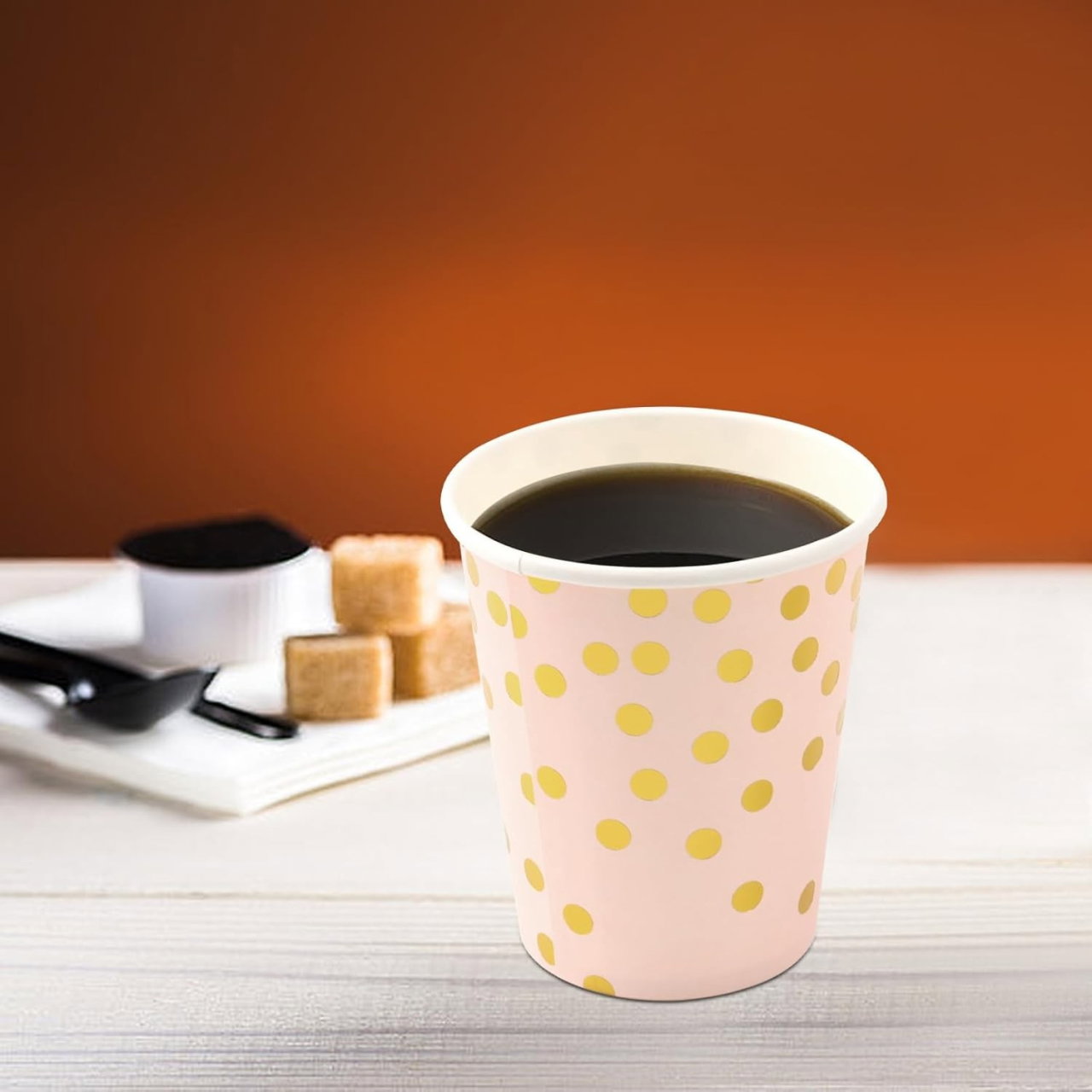 Set 10 Pahare, Flippy, Imprimeu cu Buline, din Carton, 250 ml, 7.5 x 8.5 x 5.2 cm, Roz/Auriu [3]