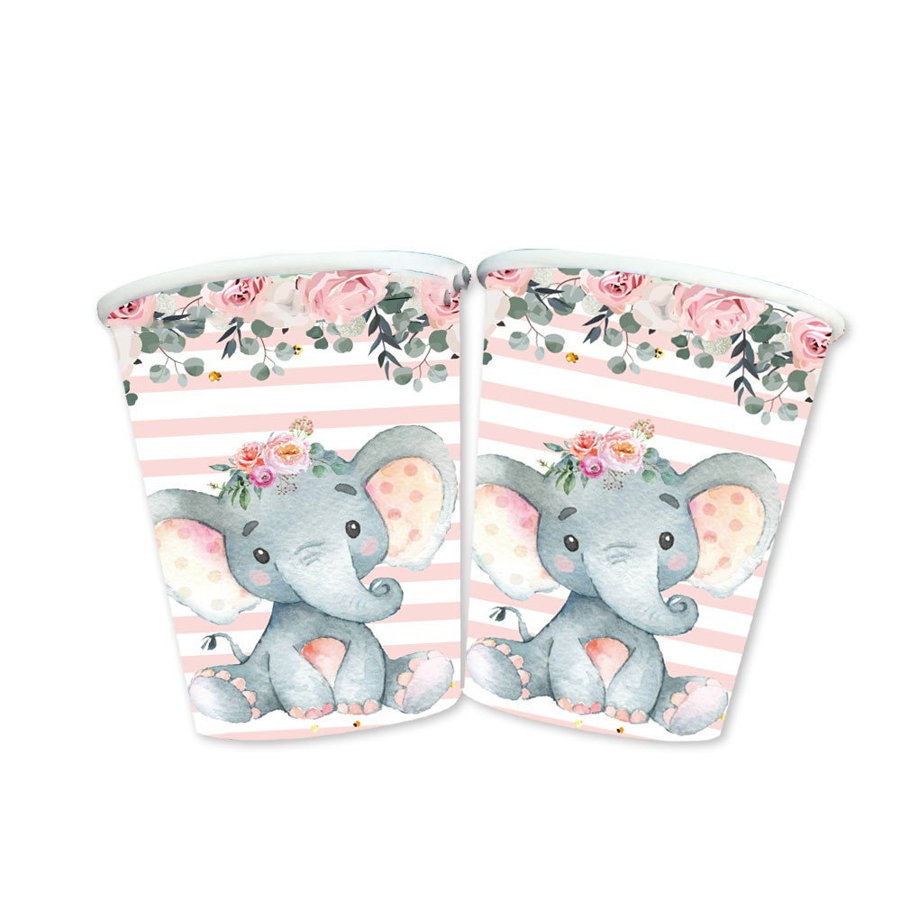 Set 10 Pahare, Flippy, Imprimeu Elefant, din Carton, 7.5 x 8.5 cm, Roz [4]