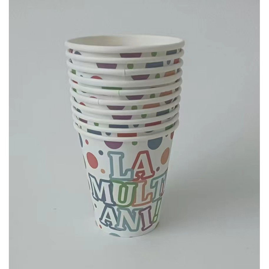 Set 10 Pahare, Flippy, Imprimeu La Multi Ani, din Carton, 250 ml, 7 x 8.5 x 5 cm, Multicolor [2]