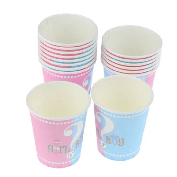 Set 10 Pahare Gender Reveal, Flippy, Girl or Boy, din Carton, 7 x 5 x 8.5 cm, 250 ml, Roz/Albastru [5]