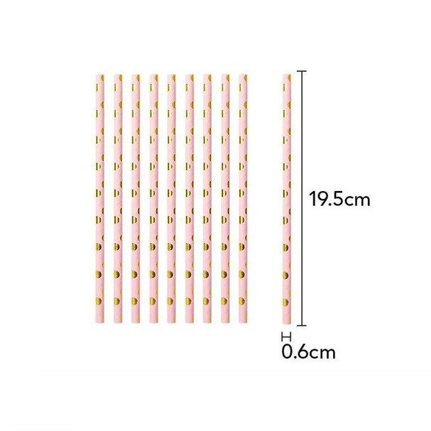 Set 10 Paie, Flippy, din Hartie, 19.5 cm, Model cu Buline Aurii, Roz [4]