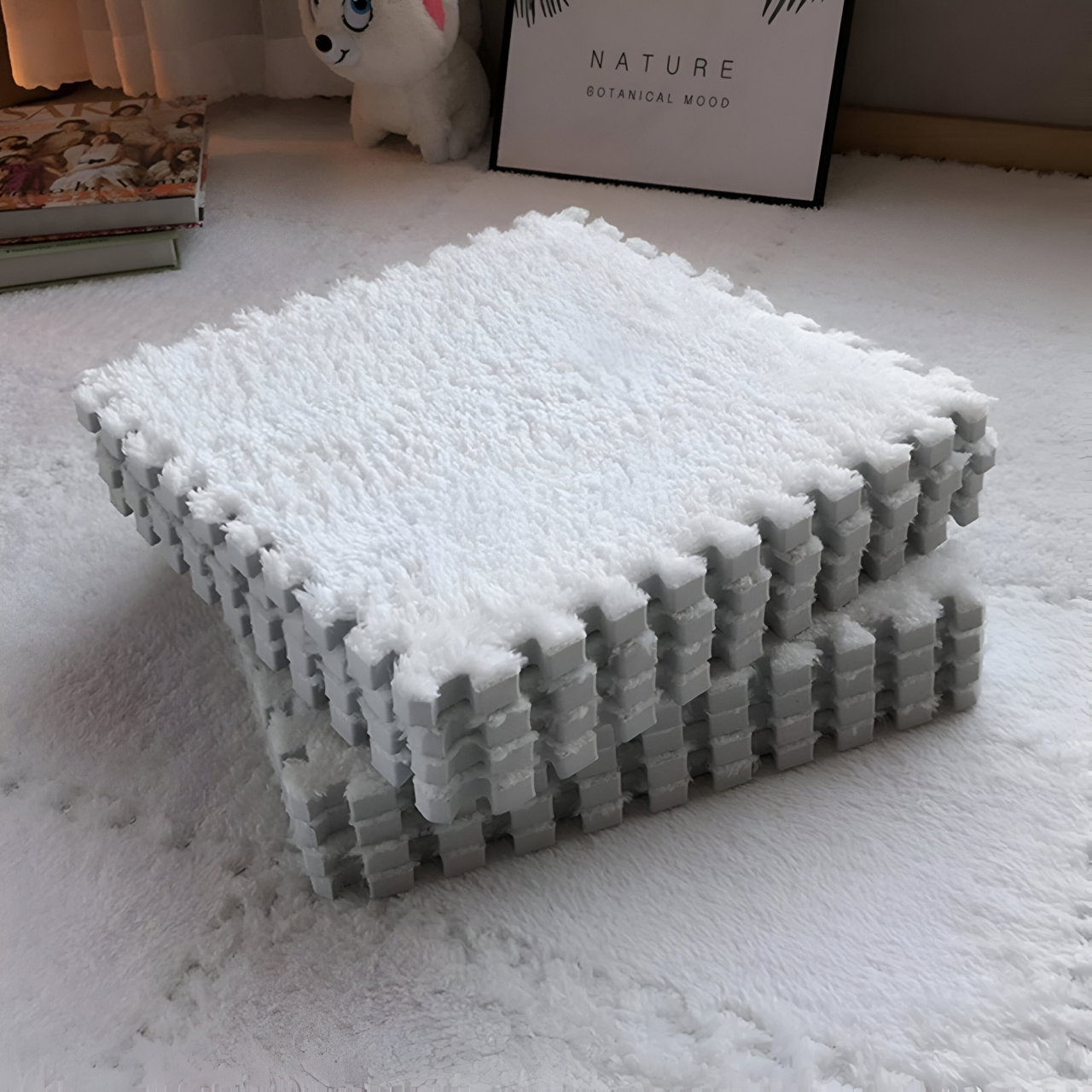 Set 10 Piese Covor tip Puzzle, Flippy, Spuma EVA, Pufos, 30 x 30 x 1 cm, Alb [7]
