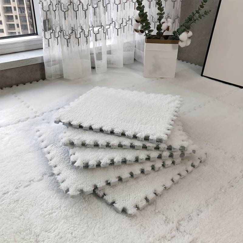 Set 10 Piese Covor tip Puzzle, Flippy, Spuma EVA, Pufos, 30 x 30 x 1 cm, Alb [2]