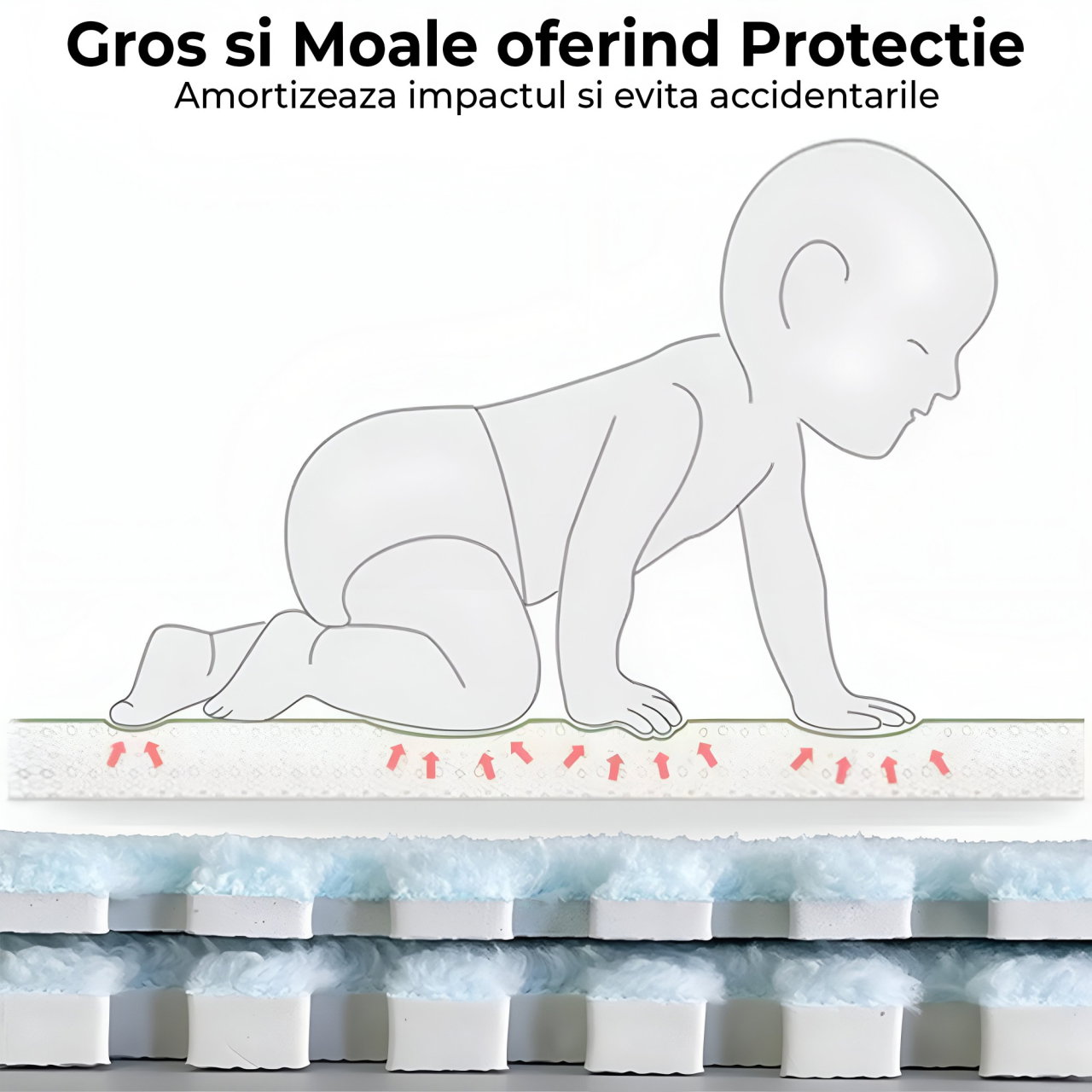 Set 10 Piese Covor tip Puzzle, Flippy, Spuma EVA, Pufos, 30 x 30 x 1 cm, Albastru [7]