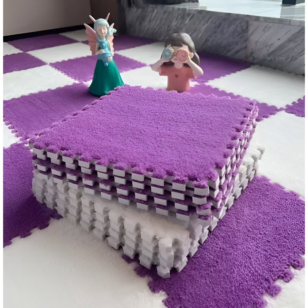 Set 10 Piese Covor tip Puzzle, Flippy, Spuma EVA, Pufos, 30 x 30 x 1 cm, Mov [4]