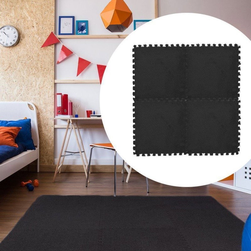 Set 10 Piese Covor tip Puzzle, Flippy, Spuma EVA, Pufos, 30 x 30 x 1 cm, Negru [12]
