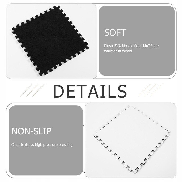 Set 10 Piese Covor tip Puzzle, Flippy, Spuma EVA, Pufos, 30 x 30 x 1 cm, Negru [7]