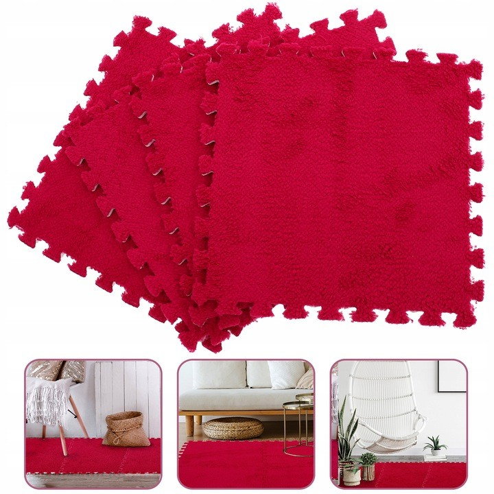 Set 10 Piese Covor tip Puzzle, Flippy, Spuma EVA, Pufos, 30 x 30 x 1 cm, Rosu [7]