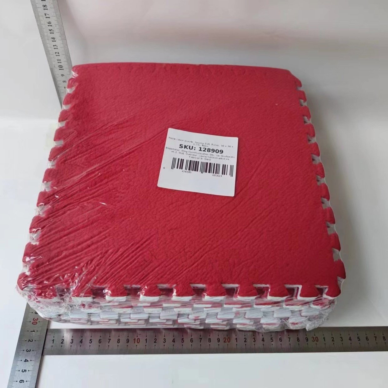 Set 10 Piese Covor tip Puzzle, Flippy, Spuma EVA, Pufos, 30 x 30 x 1 cm, Rosu [2]