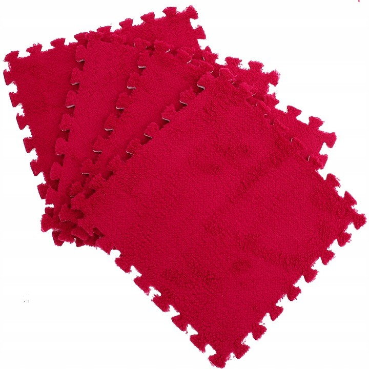 Set 10 Piese Covor tip Puzzle, Flippy, Spuma EVA, Pufos, 30 x 30 x 1 cm, Rosu [1]