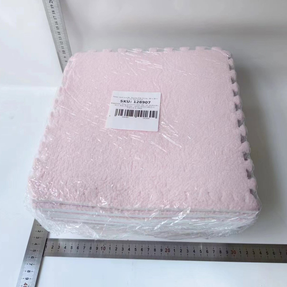 Set 10 Piese Covor tip Puzzle, Flippy, Spuma EVA, Pufos, 30 x 30 x 1 cm, Roz Pudrat [2]