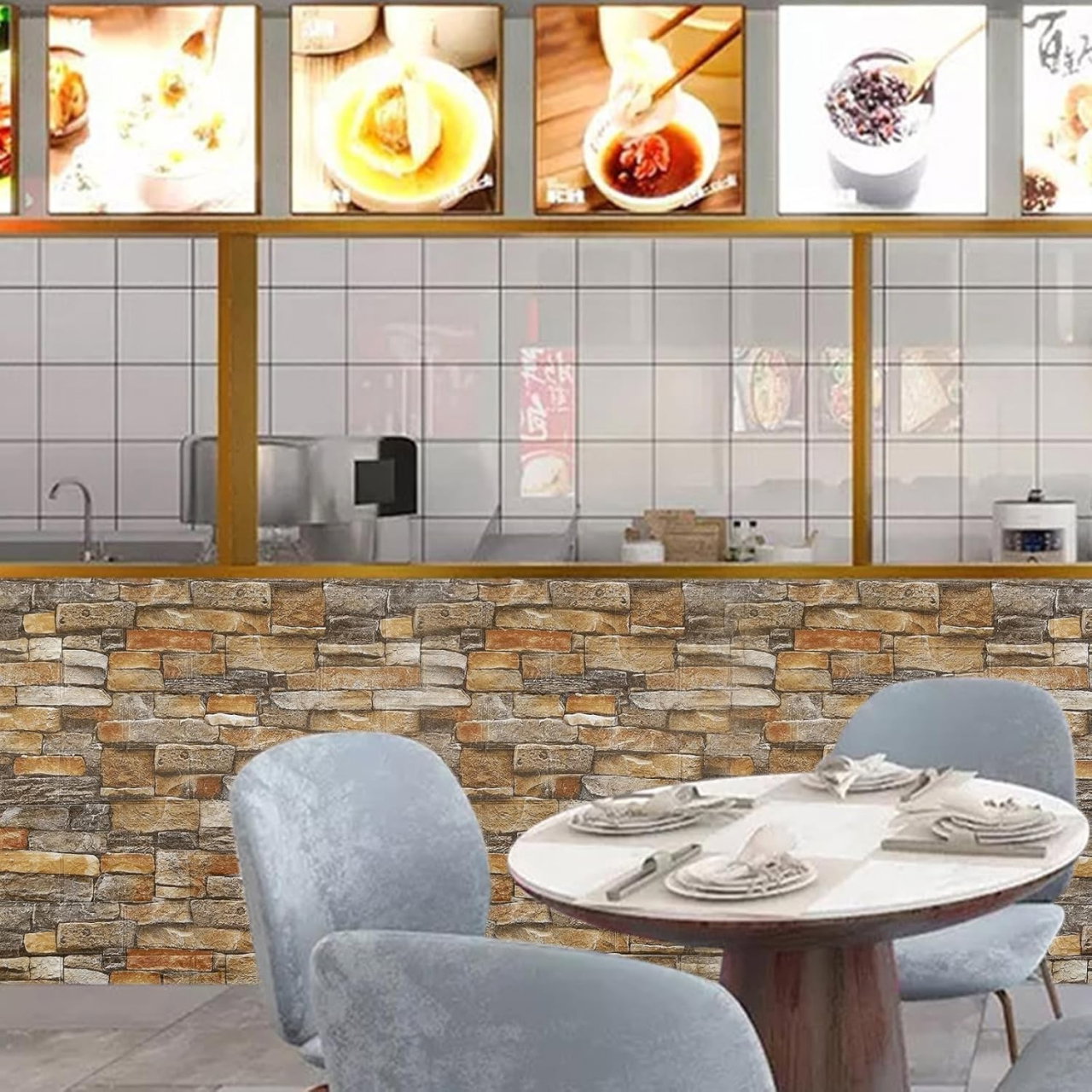 Set 10 Placi de Tapet, Flippy, Autoadezive, 70 x 77 cm, 2.5 mm Grosime, Suprafata Acoperita 5.3 mp, din PVC, Model Caramida, Galben [3]