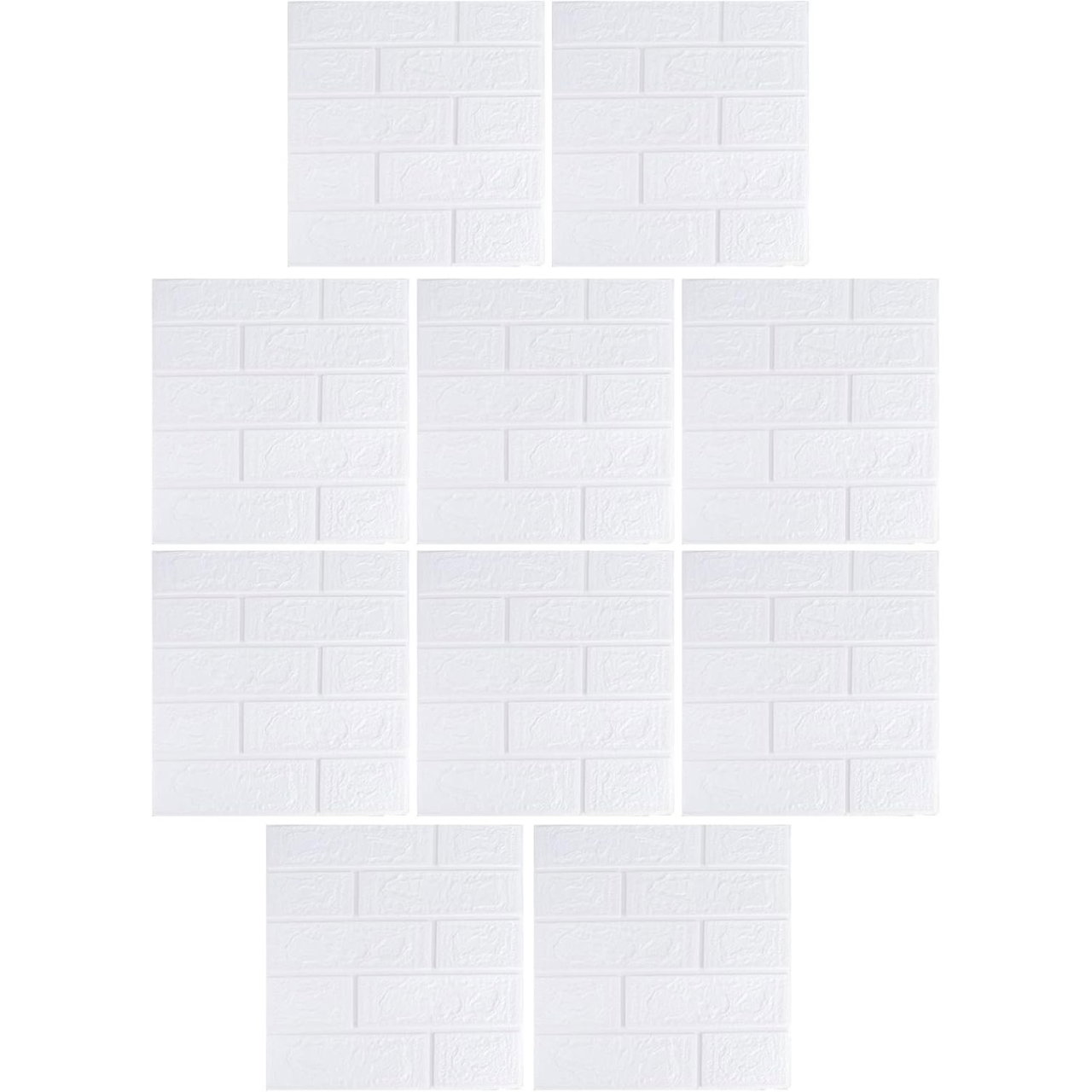 Set 10 Placi Tapet 3D, Flippy, 35 x 38 cm, Grosime 3 mm, din Polietilena, Model Caramida, Suprafata acoperita 1.33 mp, Alb [6]