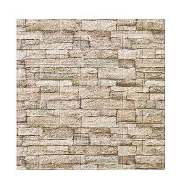 Set 10 Placi Tapet 3D, Flippy, 70 x 77 cm, Grosime 3 mm, din Polietilena, Model Caramida, Suprafata acoperita 5.3 mp, Bej [1]