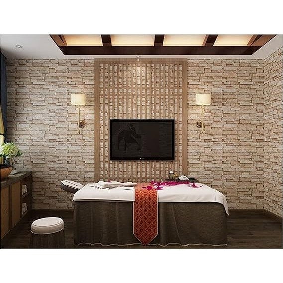 Set 10 Placi Tapet 3D, Flippy, 70 x 77 cm, Grosime 3 mm, din Polietilena, Model Caramida, Suprafata acoperita 5.3 mp, Bej [4]