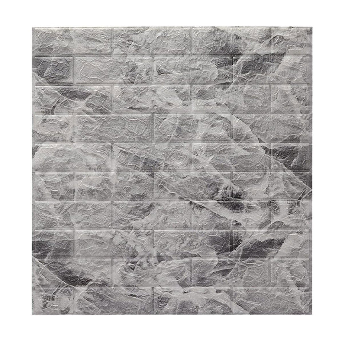 Set 10 Placi Tapet 3D, Flippy, 70 x 77 cm, Grosime 3 mm, din Polietilena, Model Caramida, Suprafata acoperita 5.3 mp, Marmura Gri [1]