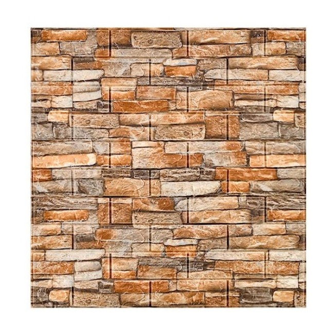 Set 10 Placi Tapet 3D, Flippy, 70 x 77 cm, Grosime 3 mm, din Polietilena, Model Caramida, Suprafata acoperita 5.3 mp, Piatra Galbena [1]