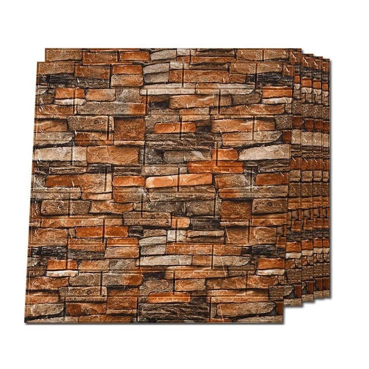 Set 10 Placi Tapet 3D, Flippy, 70 x 77 cm, Grosime 3 mm, din Polietilena, Model Caramida, Suprafata acoperita 5.3 mp, Piatra Galbena [2]