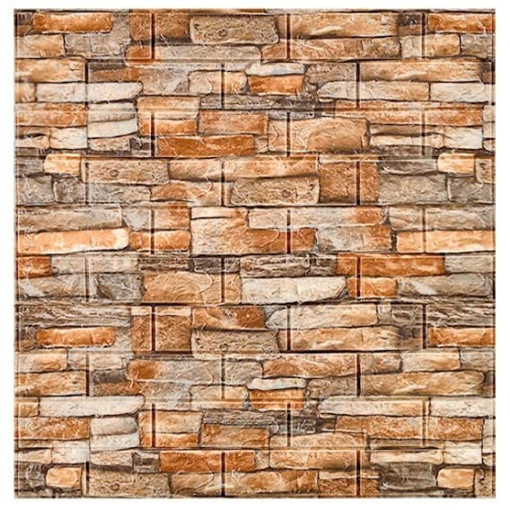 Set 10 Placi Tapet 3D, Flippy, 70 x 77 cm, Grosime 3 mm, din Polietilena, Model Caramida, Suprafata acoperita 5.3 mp, Piatra Galbena [4]