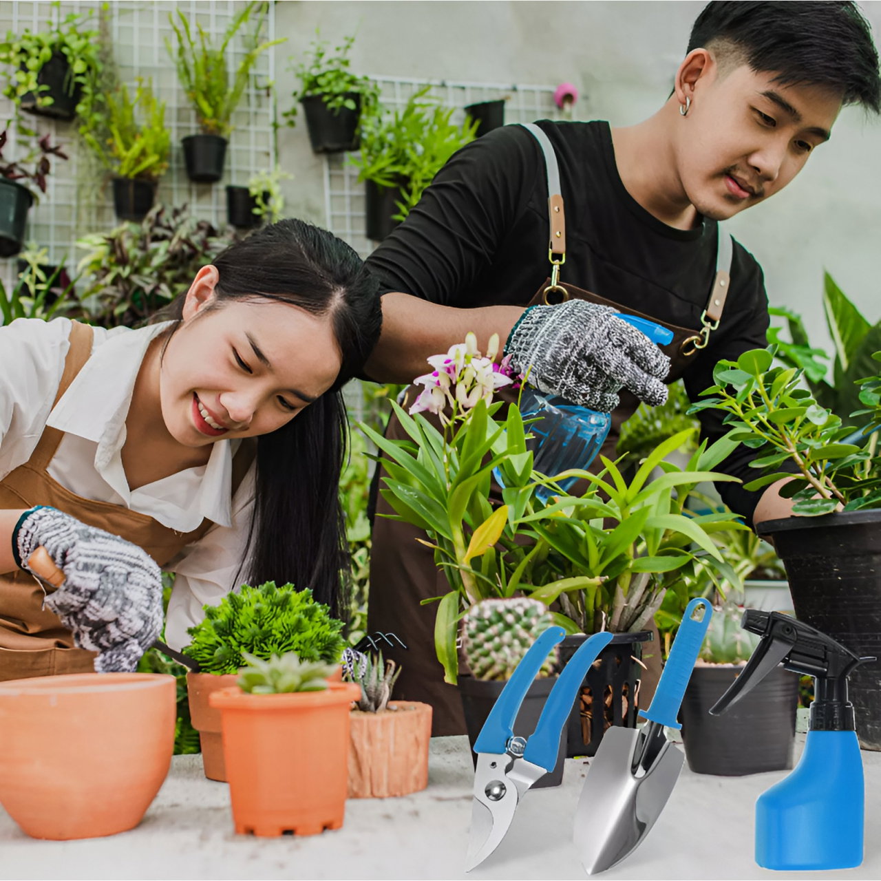 Set 10 Unelte de Gradina, Flippy, pentru Plantare Prelucrare Sol si Ingrijire Plante, Manere Albastre, Material PVC si Otel Inoxidabil, Cutie Inclusa, 37x28x7 cm, Negru [7]