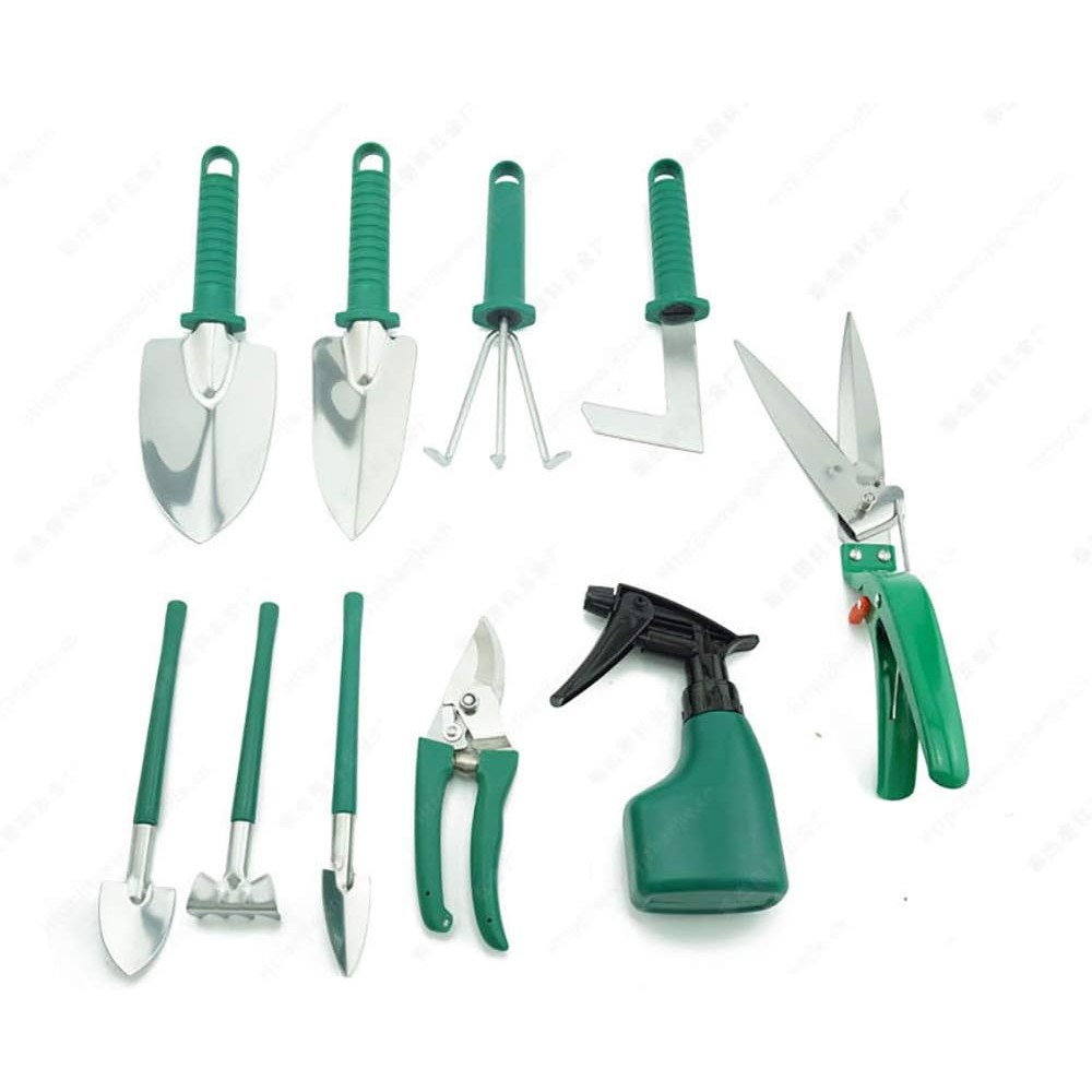 Set 10 Unelte de Gradina, Flippy, pentru Plantare Prelucrare Sol si Ingrijire Plante, Manere Verzi, Material PVC si Otel Inoxidabil, Cutie Inclusa, 37x28x7 cm, Negru [4]