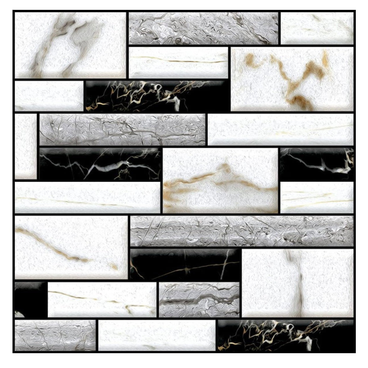 Set 10 x Placi Tapet Autocolant 3D cu Imitatie de Marmura, pentru Perete Bucatarie Sufragerie, Usor de Curatat, Rezistent la Apa, Autoadeziv, 30x30 cm, Alb Negru [1]
