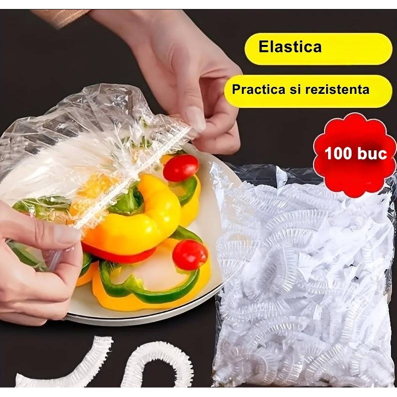 Set 100 Folie de Protectie Elastica pentru Alimente si Boluri Flippy, material plastic, prospetime, diametrul 12 - 40 cm [3]