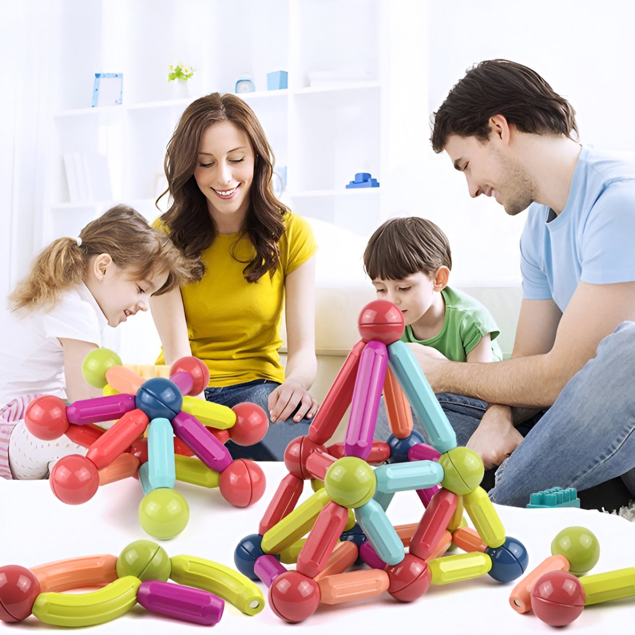 Set 100 Piese Magnetice de Constructie, Flippy, Magnetic Sticks, Bastonase si Bile, 3 Ani, ABS, Magnet, 24 x 18.5 x 14 cm, Multicolor [2]