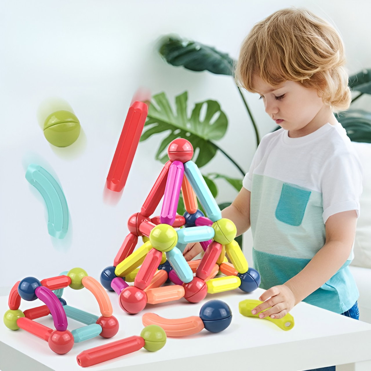 Set 100 Piese Magnetice de Constructie, Flippy, Magnetic Sticks, Bastonase si Bile, 3 Ani, ABS, Magnet, 24 x 18.5 x 14 cm, Multicolor [3]