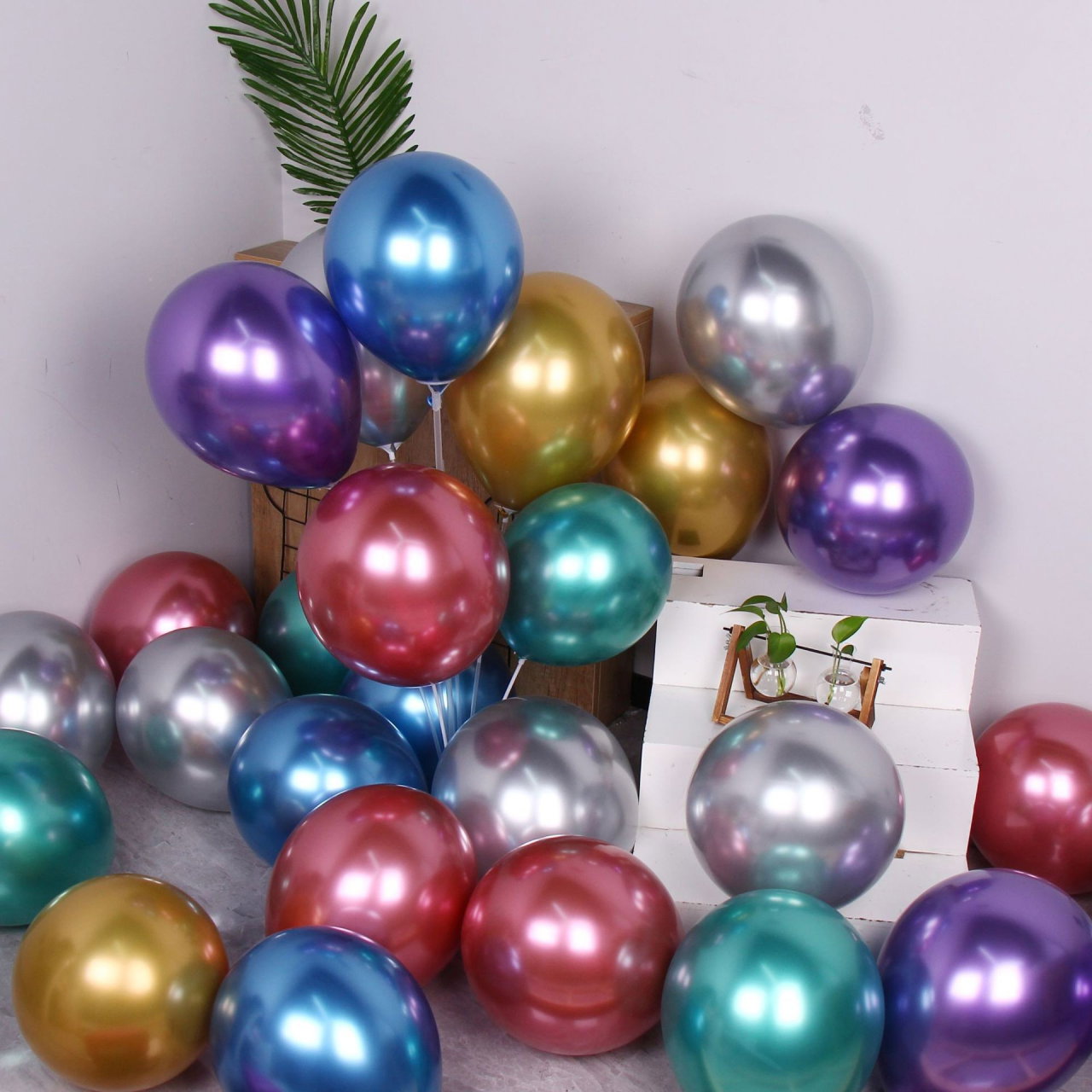 Set 12 Baloane, Flippy, din Latex Chrome, 30 cm, Albastru Deschis [3]