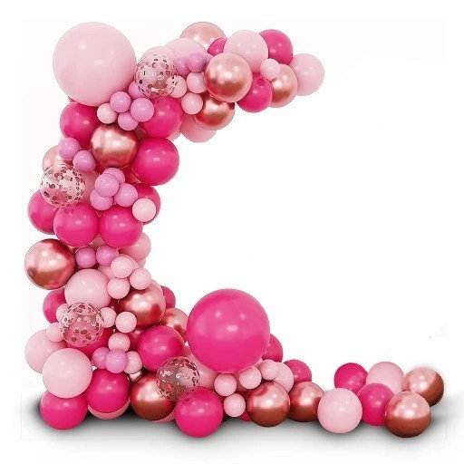 Set 126 Baloane din Latex, Flippy, Model Petrecere pentru Arcada, Baloane Party, 12 cm, 25 cm, 30 cm, 45 cm, Roz, Roz Pal, Gold [4]