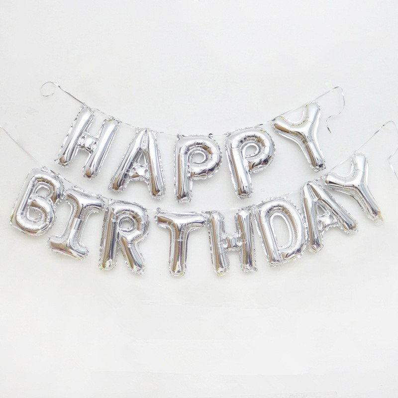 Set 13 Baloane Folie, Flippy, Tip Ghirlanda, Model Happy Birthday, 40 cm, Argintiu [4]