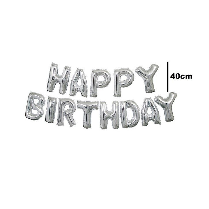 Set 13 Baloane Folie, Flippy, Tip Ghirlanda, Model Happy Birthday, 40 cm, Argintiu [3]