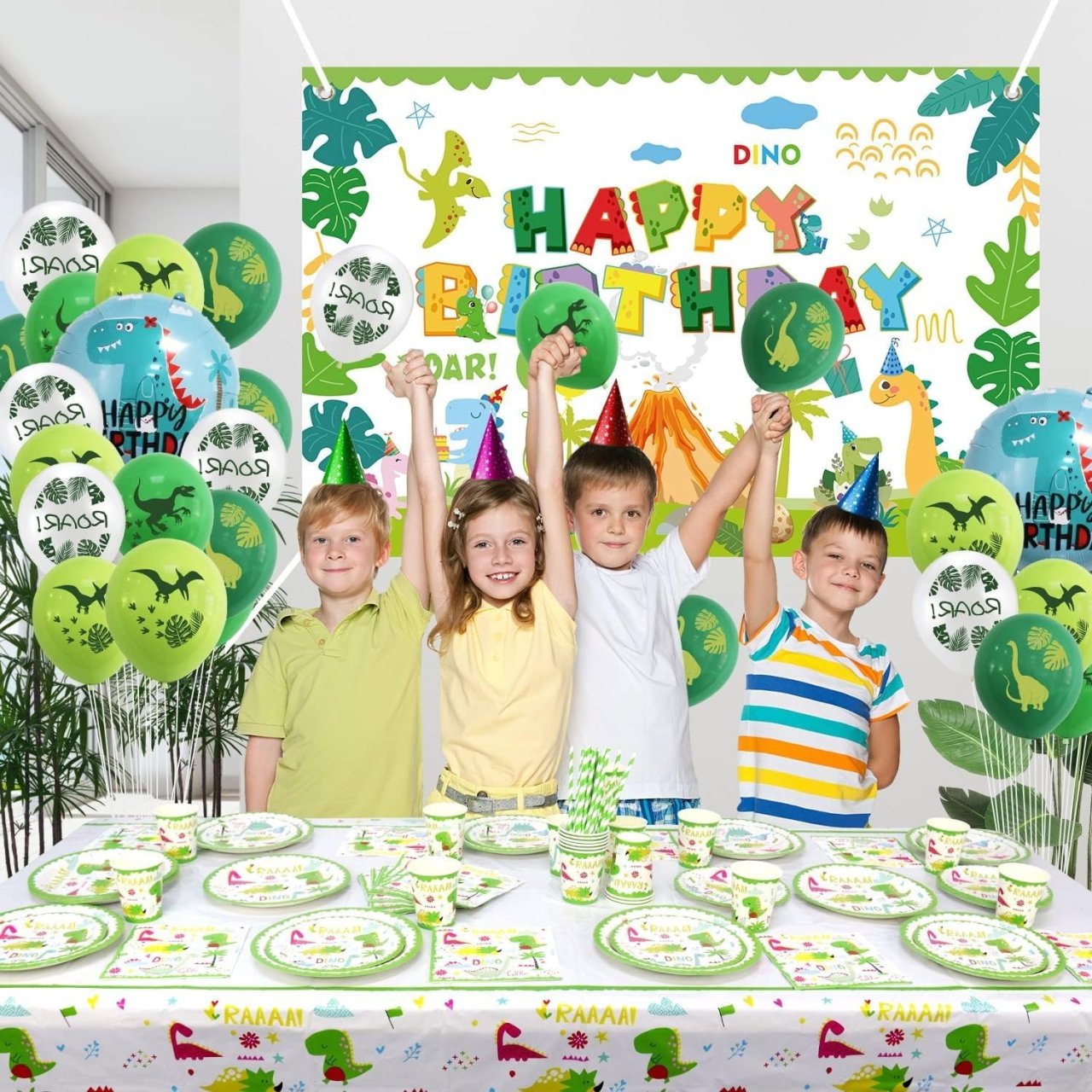 Set 16 Accesorii de Masa, Flippy, Colectia Dino Park, 136 Piese, din Carton/Plastic/Hartie, Multicolor [2]