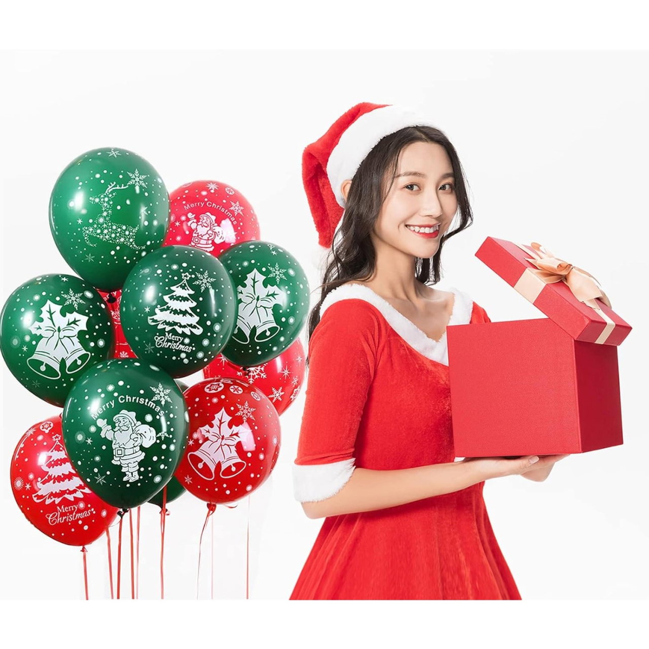 Set 16 Baloane din Latex, Flippy, Model Merry Christmas, Tematica Craciun, 25 cm, Verde Rosu [5]