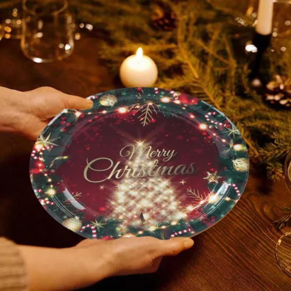 Set 16 Farfurii de Unica Folosinta, Flippy, Model Brad de Craciun Merry Christmas, Tematica Craciun, 23 cm, Rosu/Verde [5]