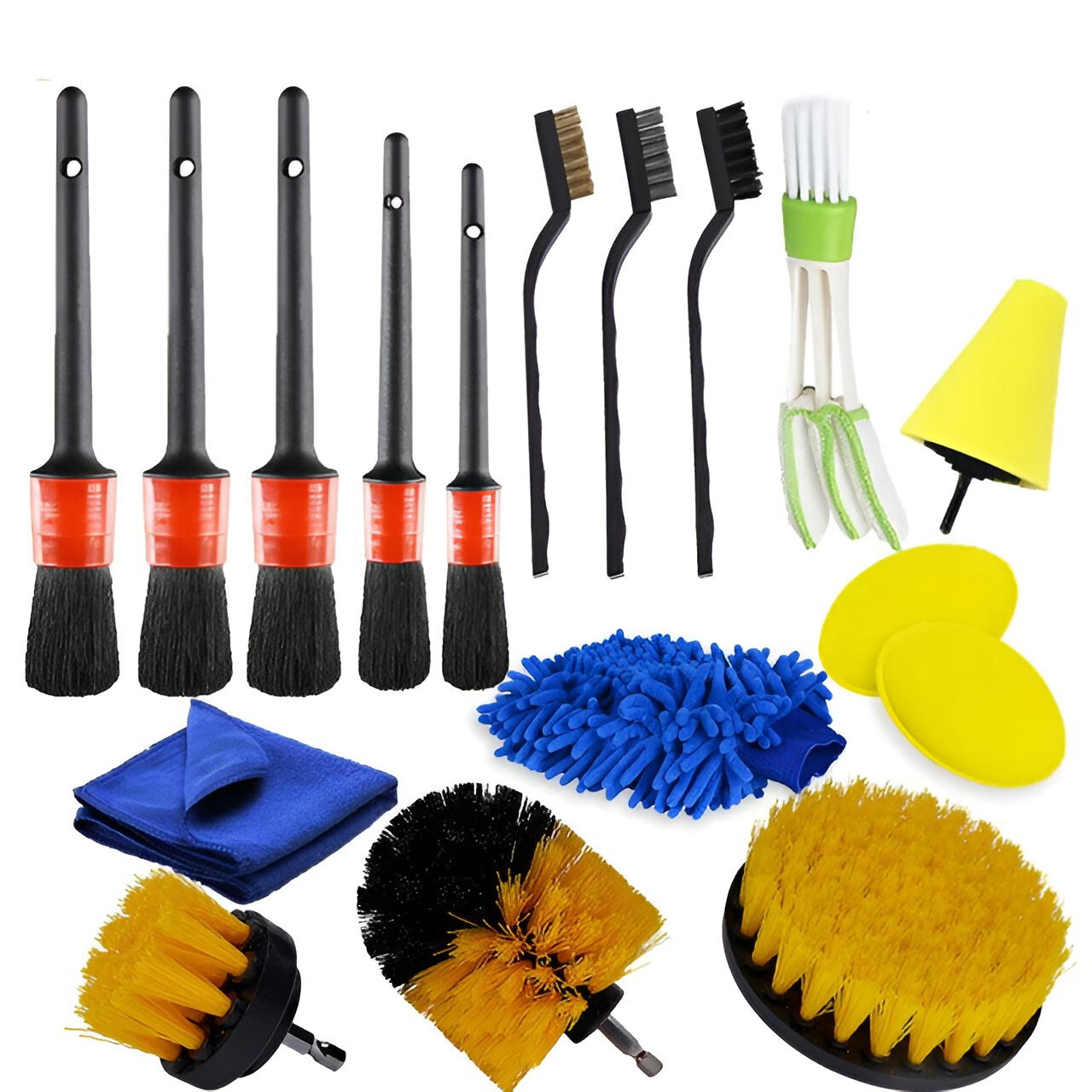 Set 17 Accesorii pentru Curatare Auto, Flippy, Interior si Exterior, 4 Capete pentru Bormasina, 5 Pensule, 3 Perii, 1 Laveta, 1 Manusa, 1 Perie [1]