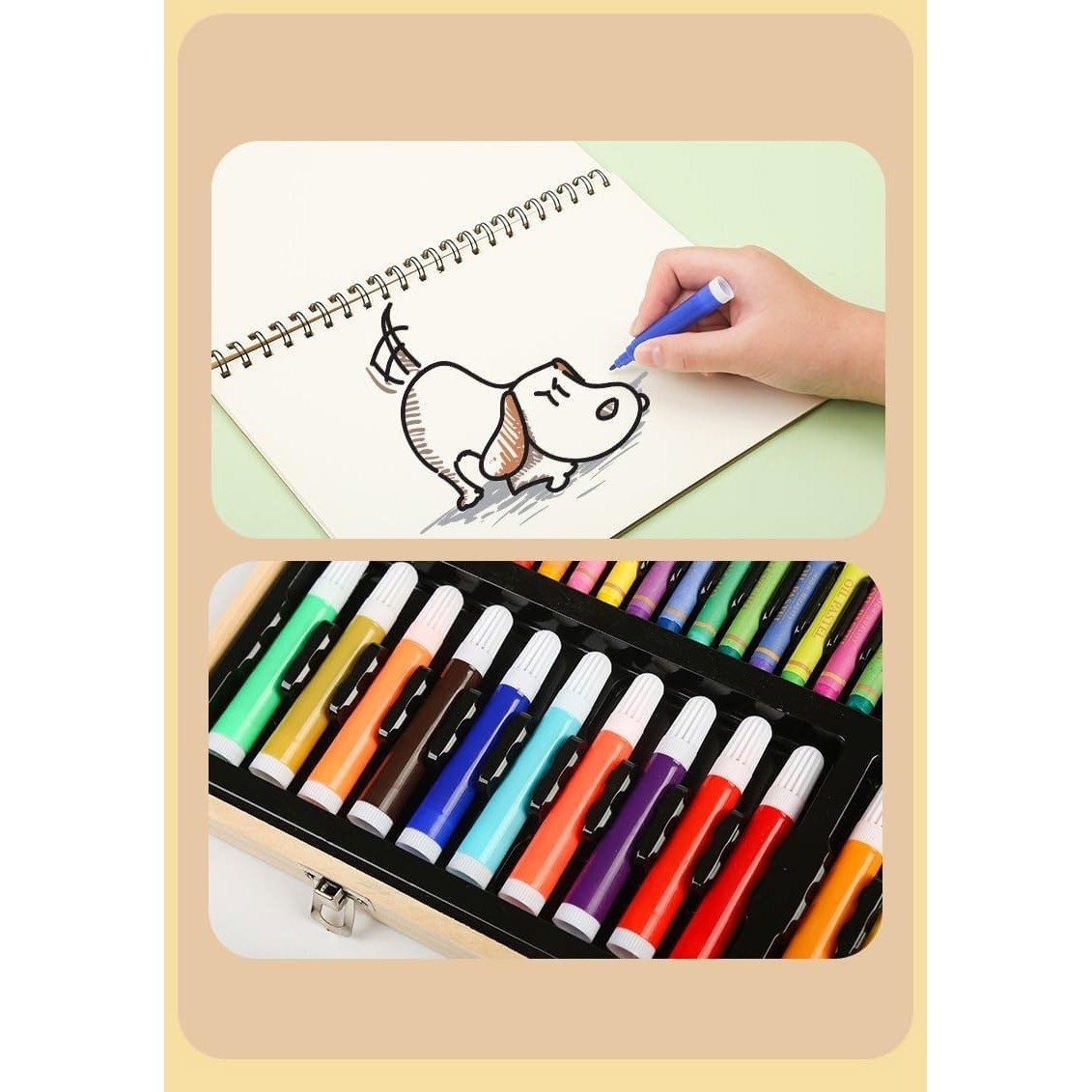 Set 180 Piese pentru Desen si Pictura, Flippy, Tip Servieta din Lemn, Model Natur, 46 x 30.9 x 4.1 cm, Multicolor [7]