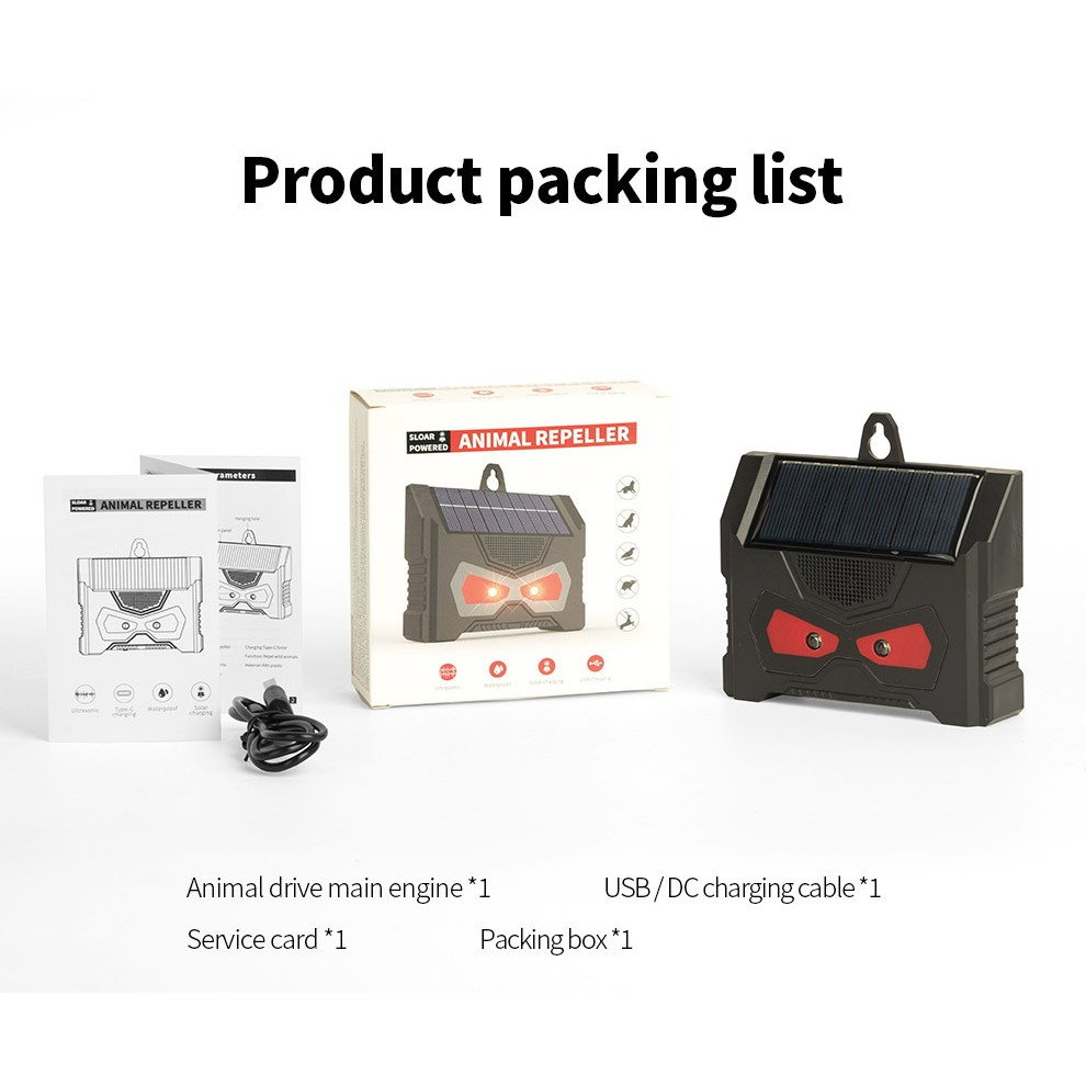 Set 2 Aparate Solare LED cu Ultrasunete, Flippy, Repelent pentru Animale Mari si Mici, Lumina Rosie si Alba, Anti Rozatoare, Anti Insecte, Frecventa 9-36KHZ, 10.2 x 10.6 x 2.8 cm, Negru [1]