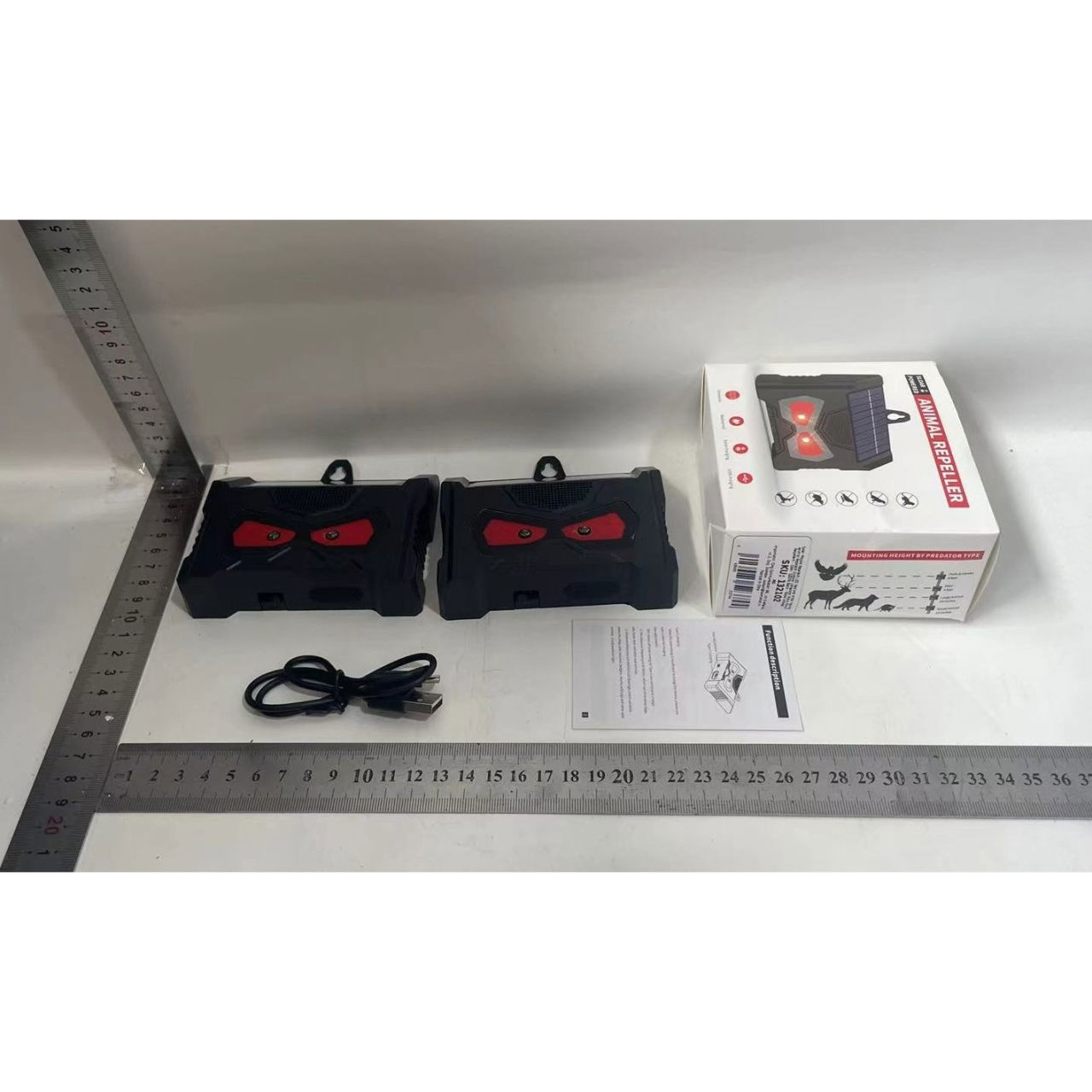 Set 2 Aparate Solare LED cu Ultrasunete, Flippy, Repelent pentru Animale Mari si Mici, Lumina Rosie si Alba, Anti Rozatoare, Anti Insecte, Frecventa 9-36KHZ, 10.2 x 10.6 x 2.8 cm, Negru [2]