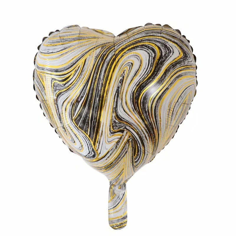 Set 2 Baloane din Folie Metalizata, Flippy, Figurine Inima si Stea, Model Marmura, 45 cm, Ambalaj Individual, Pai Inclus, Umflare cu Aer sau Heliu, Bej [3]