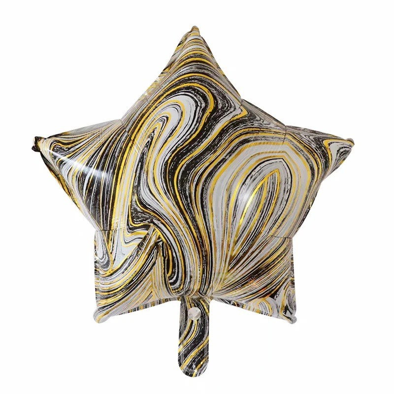 Set 2 Baloane din Folie Metalizata, Flippy, Figurine Inima si Stea, Model Marmura, 45 cm, Ambalaj Individual, Pai Inclus, Umflare cu Aer sau Heliu, Bej [2]