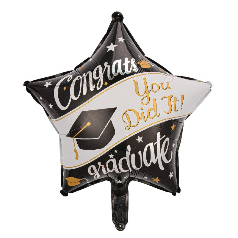 Set 2 Baloane din Folie Metalizata, Flippy, Figurine Stea 45 cm si Minge 63x53 xm, Model Absolvire, Ambalaj Individual, Pai Inclus, Umflare cu Aer sau Heliu, Multicolor [5]
