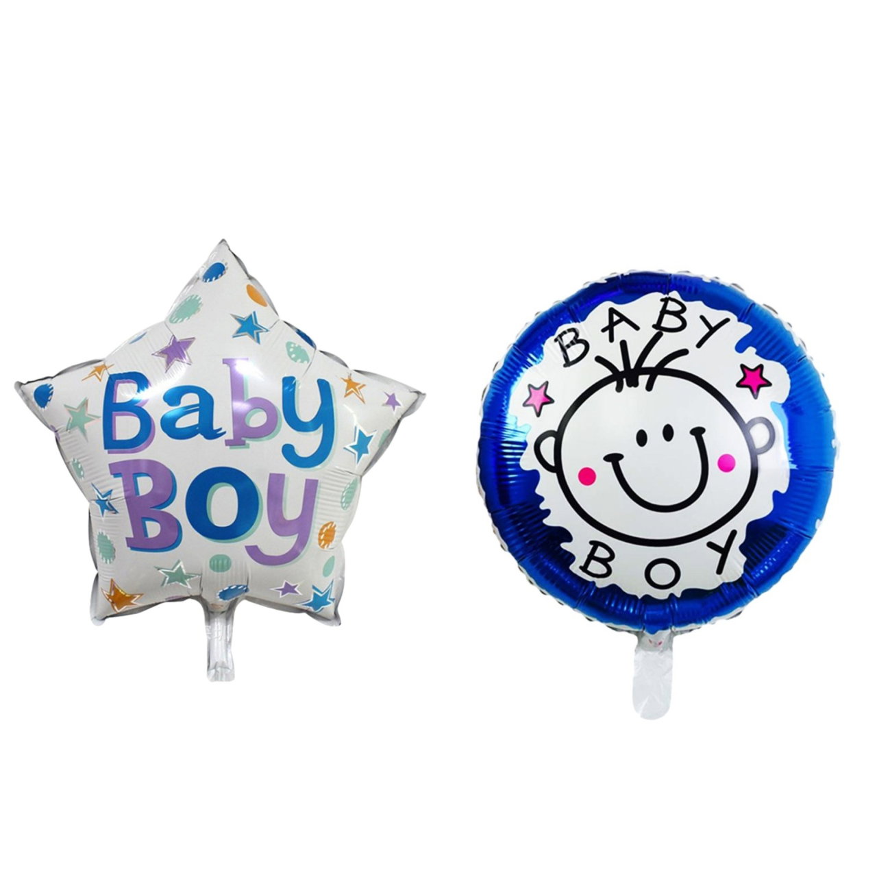 Set 2 Baloane din Folie Metalizata, Flippy, Figurine Stea si Cerc, Tema Botez Baietel, 45 cm, Ambalaj Individual, Pai Inclus, Umflare cu Aer sau Heliu, Albastru [1]