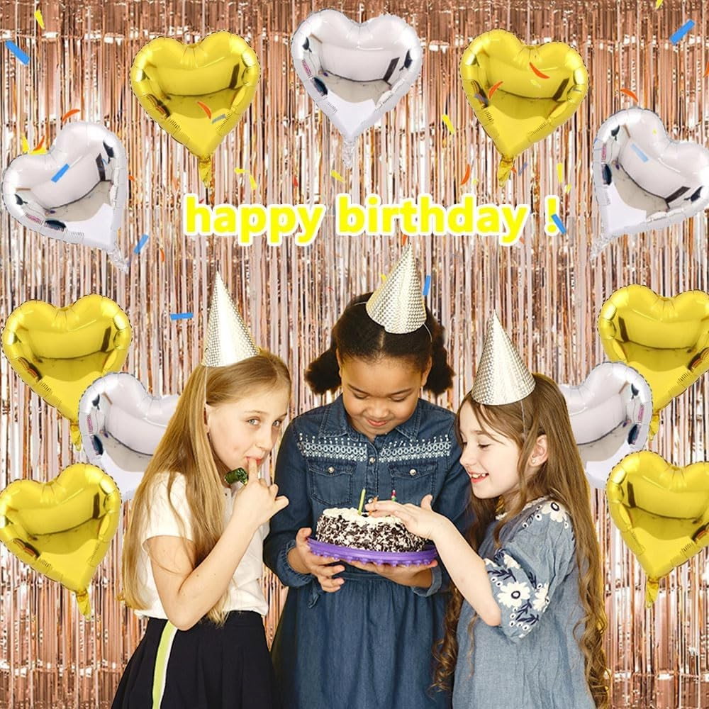 Set 2 Baloane din Folie Metalizata, Flippy, Model Inimi, Tema Ziua Indragostitilor, 45 cm, Ambalaj Individual, Pai Inclus, Umflare cu Aer sau Heliu, Argintiu/Auriu [2]