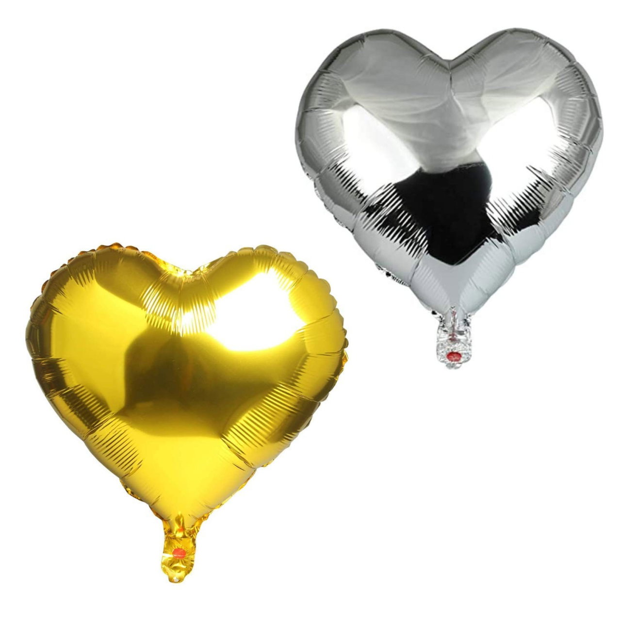 Set 2 Baloane din Folie Metalizata, Flippy, Model Inimi, Tema Ziua Indragostitilor, 45 cm, Ambalaj Individual, Pai Inclus, Umflare cu Aer sau Heliu, Argintiu/Auriu [1]
