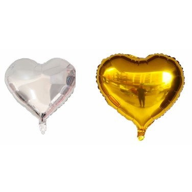 Set 2 Baloane din Folie Metalizata, Flippy, Model Inimi, Tema Ziua Indragostitilor, 45 cm, Ambalaj Individual, Pai Inclus, Umflare cu Aer sau Heliu, Argintiu/Auriu [7]