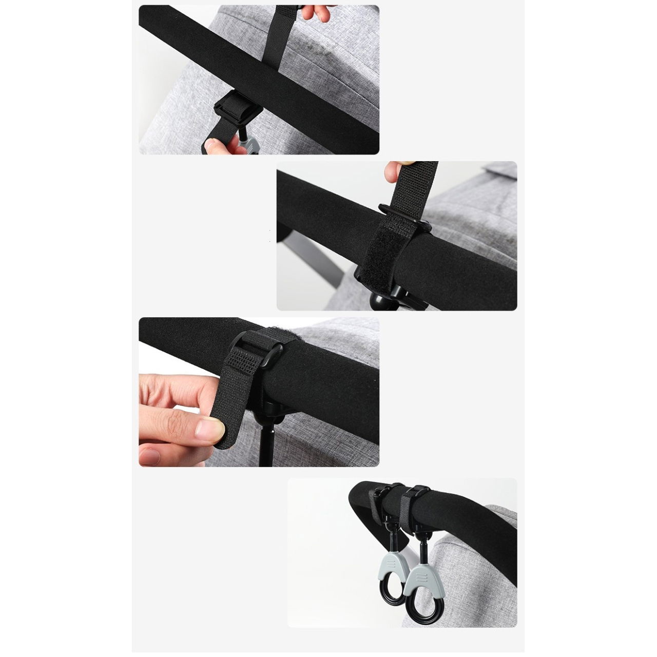 Set 2 Carlige pentru Carucior, Flippy, din Plastic si Velcro, Sarcina Maxima 2 kg, Negru [2]