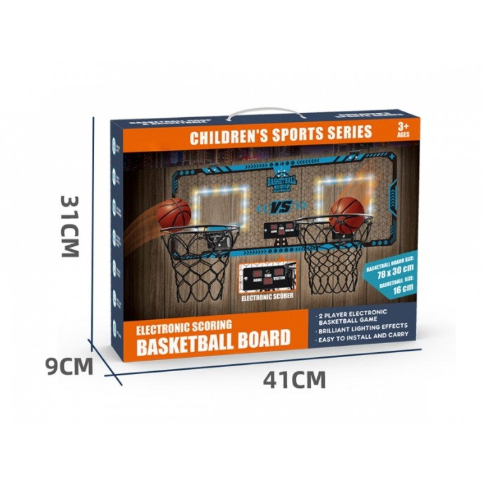 Set 2 Cosuri de Baschet pentru Copii, Flippy, cu Tablou de Bord Electronic, Pentru 2 Jucatori, Minge, Pompa, 2 Moduri, Interior/Exterior, Inel Metalic si Rabatabil cu Arc, Luminos, 60x31x6 cm, Multico [5]